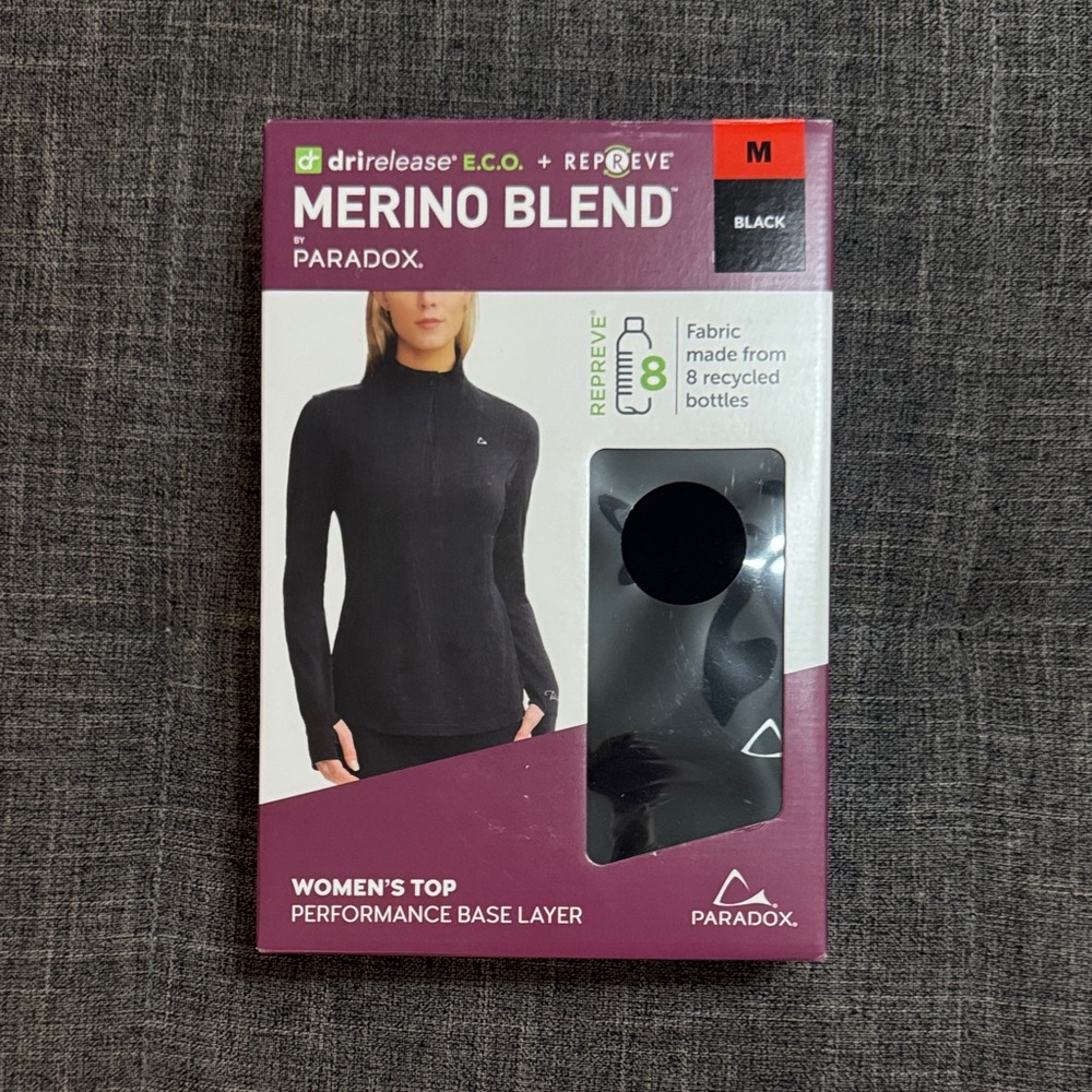 Paradox Merino Blend Performance Base Layer Top – Black – Size M New in Package